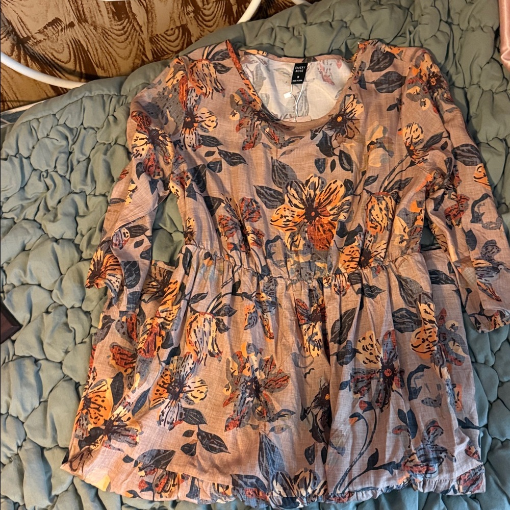 Floral Midi Dress in Orange and Gray